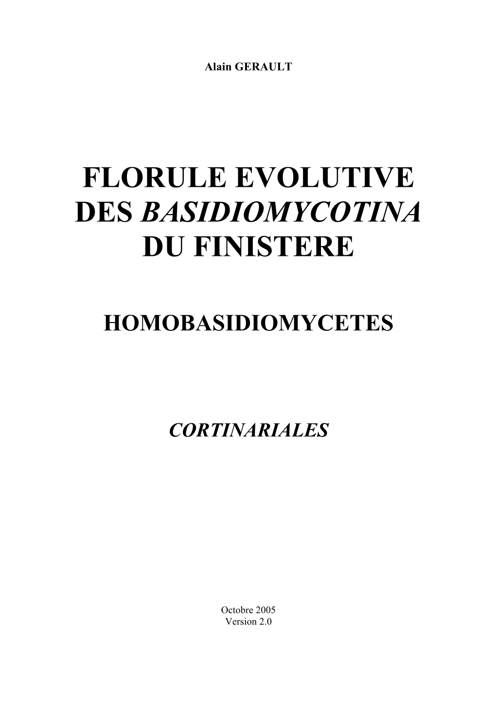 Florule Evolutive Des Basidiomycotina Du Finistere