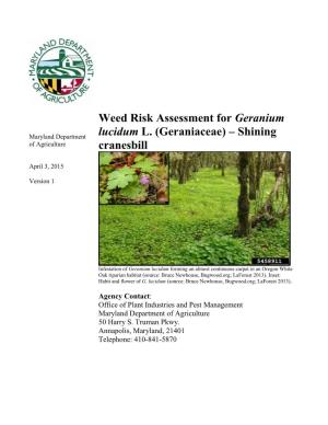 Weed Risk Assessment for Geranium Lucidum L. (Geraniaceae)