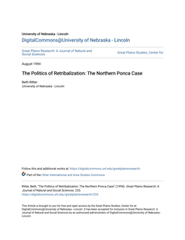 The Politics of Retribalization: the Northern Ponca Case