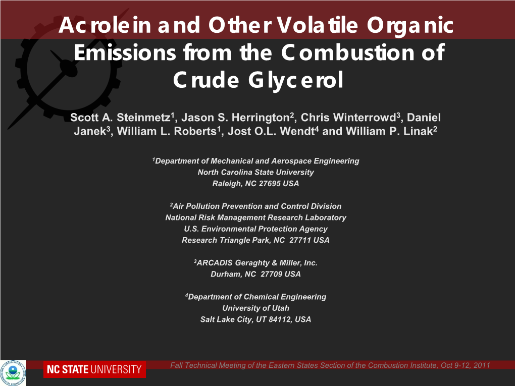 Acrolein and Other Volatile Organic Emissions from the Combustion of Crude Glycerol