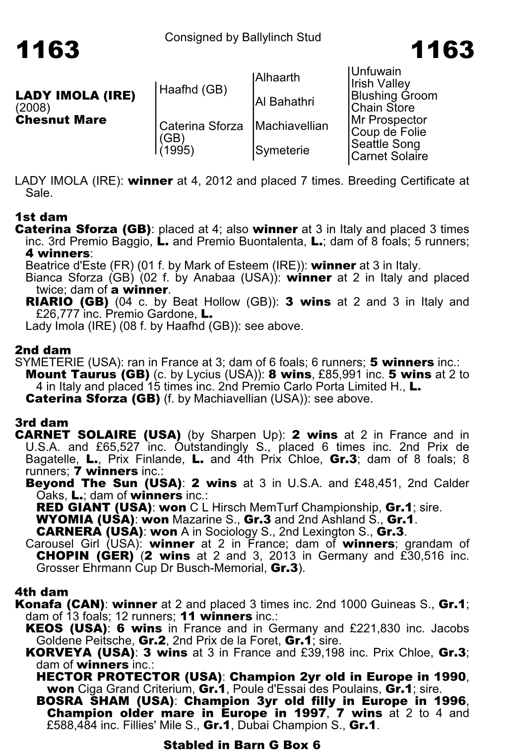 Consigned by Ballylinch Stud Alhaarth Unfuwain Irish Valley