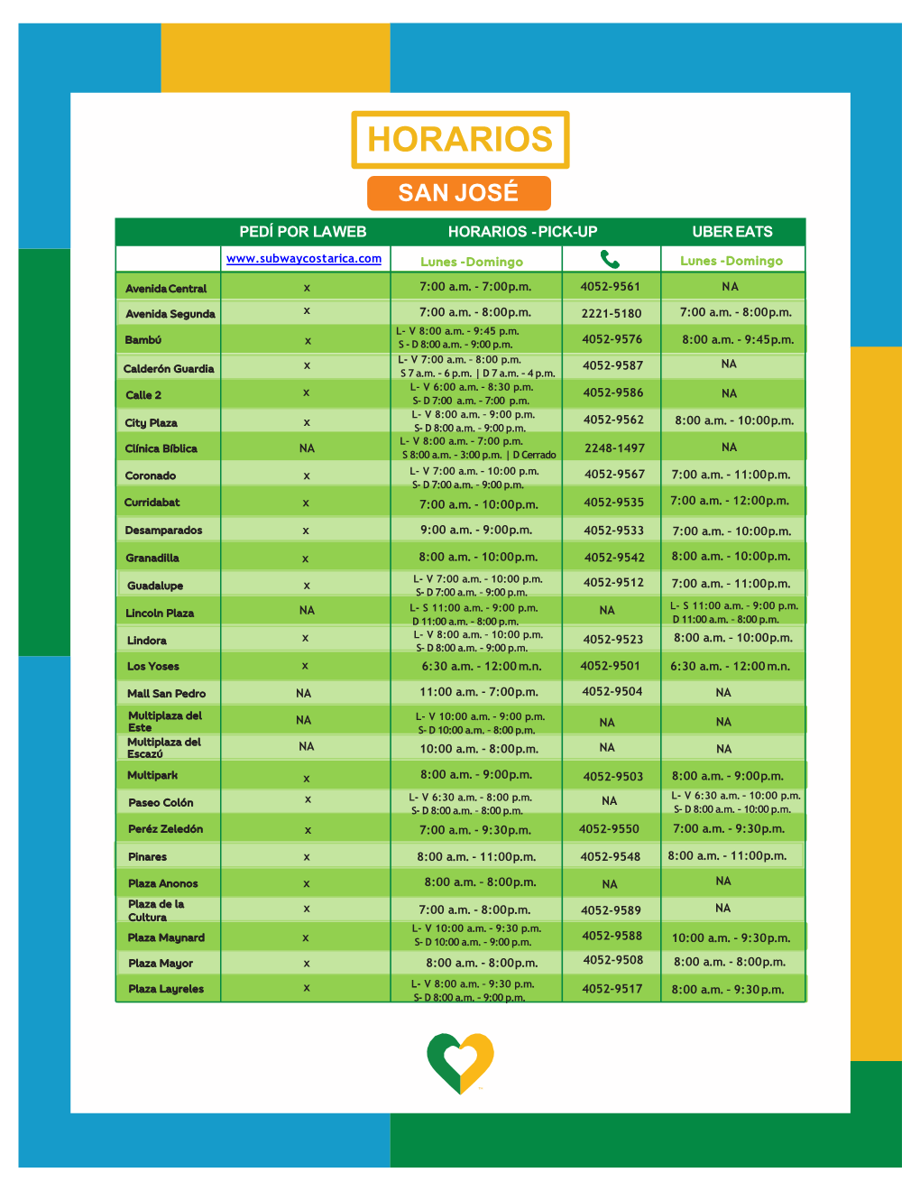 Horarios San José