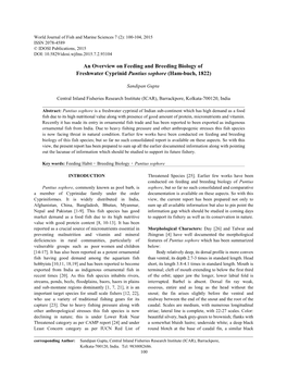 An Overview on Feeding and Breeding Biology of Freshwater Cyprinid Puntius Sophore (Ham-Buch, 1822)