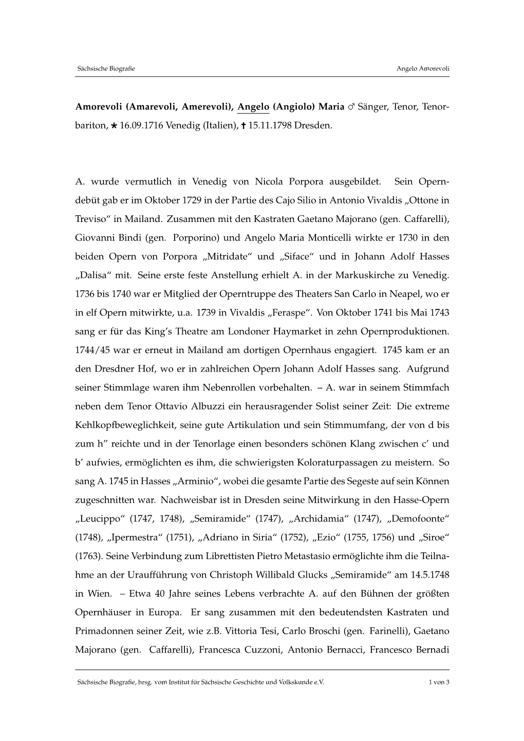 (Amarevoli, Amerevoli), Angelo (Angiolo) Maria Sänger, Tenor, Tenor- Bariton, 16.09.1716 Venedig (Italien), 15.11.1798 Dresden