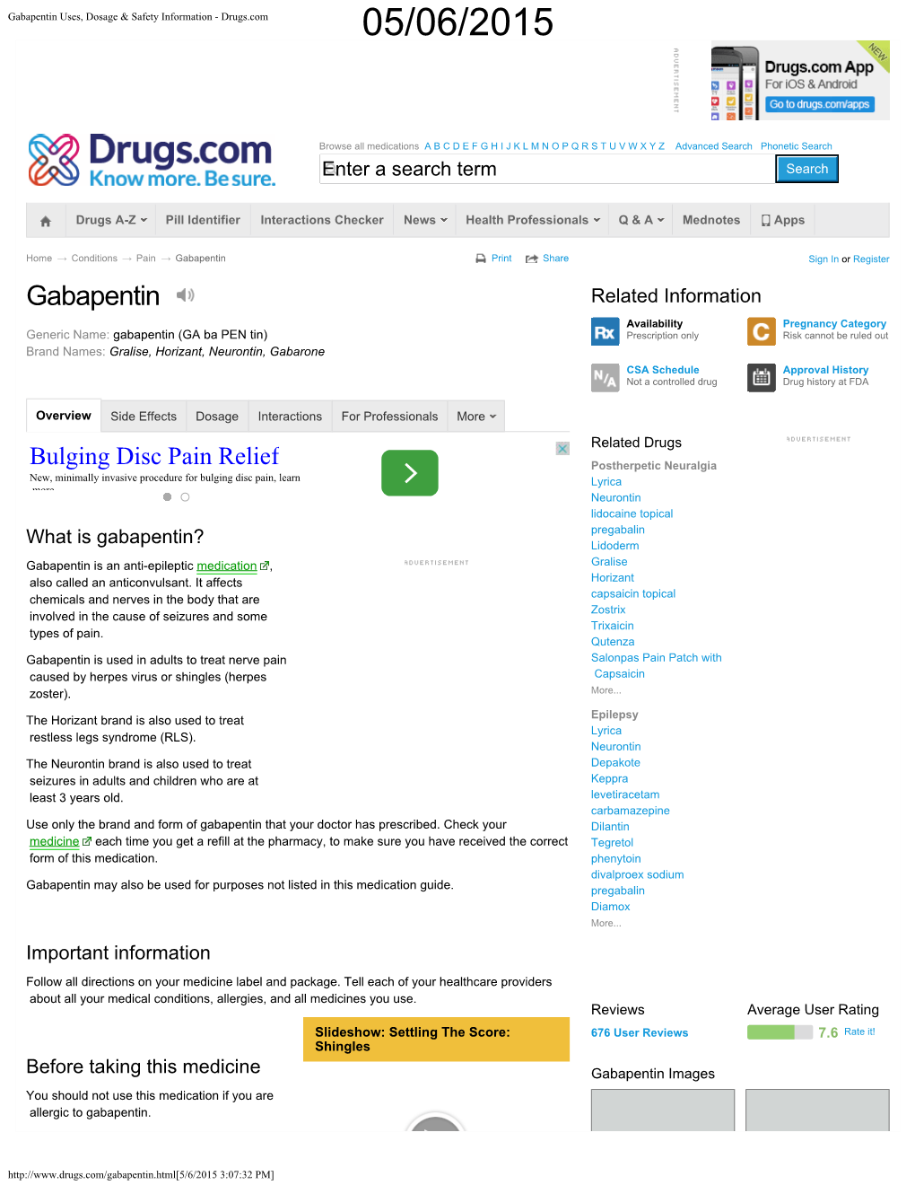 Gabapentin Uses, Dosage & Safety Information