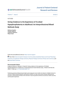 Giving Credence to the Experience of X-Linked Hypophosphatemia in Adulthood: an Interprofessional Mixed- Methods Study