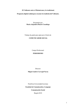 1 El Vallenato Entre El Maisntream Y Lo Tradicional. Propuesta Digital-Radial