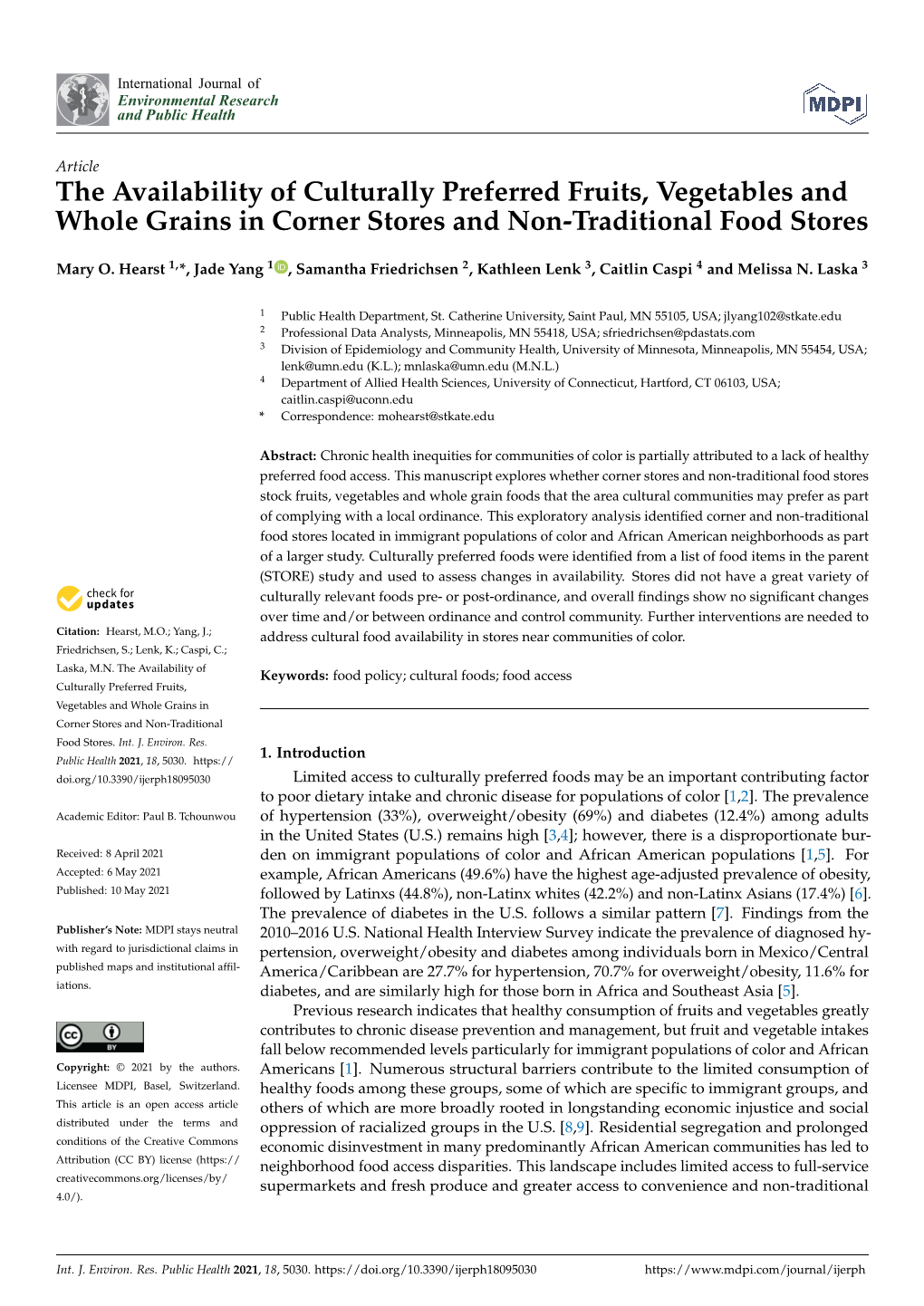 The Availability of Culturally Preferred Fruits, Vegetables and Whole Grains in Corner Stores and Non-Traditional Food Stores