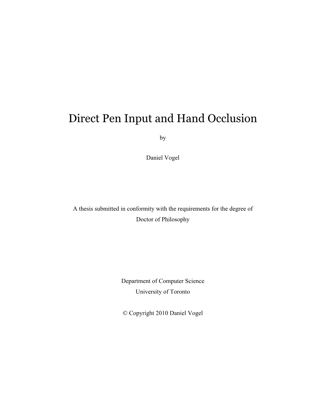 Direct Pen Input and Hand Occlusion