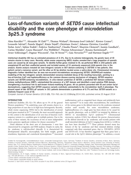 Loss-Of-Function Variants of SETD5 Cause Intellectual Disability and the Core Phenotype of Microdeletion 3P25.3 Syndrome