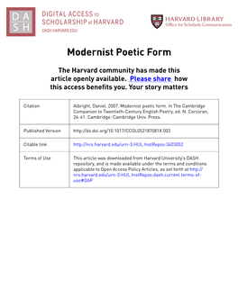 Modernist Poetic Form