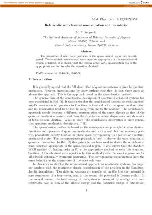 Mod. Phys. Lett. a 12(1997)2859. Relativistic Semiclassical Wave Equation and Its Solution