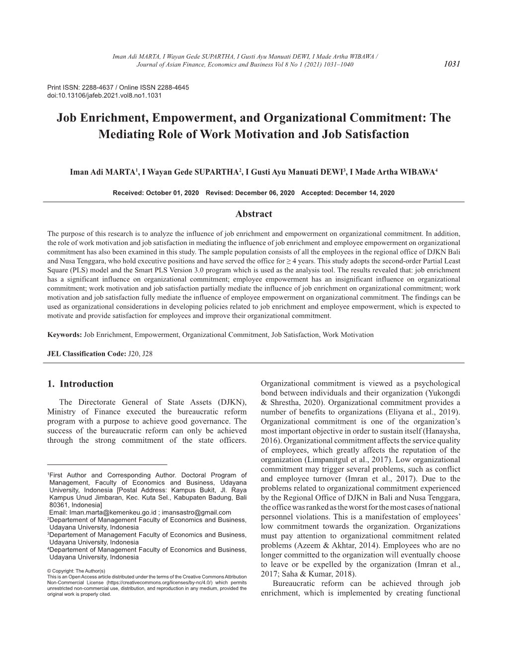 The Mediating Role of Work Motivation and Job Satisfaction