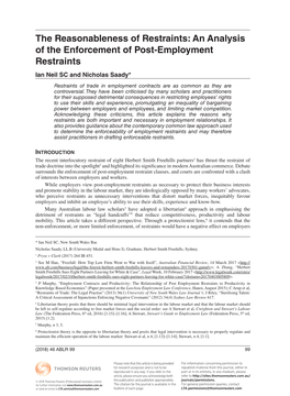 An Analysis of the Enforcement of Post-Employment Restraints Ian Neil SC and Nicholas Saady*