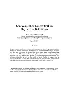 Communicating Longevity Risk: Beyond the Definitions