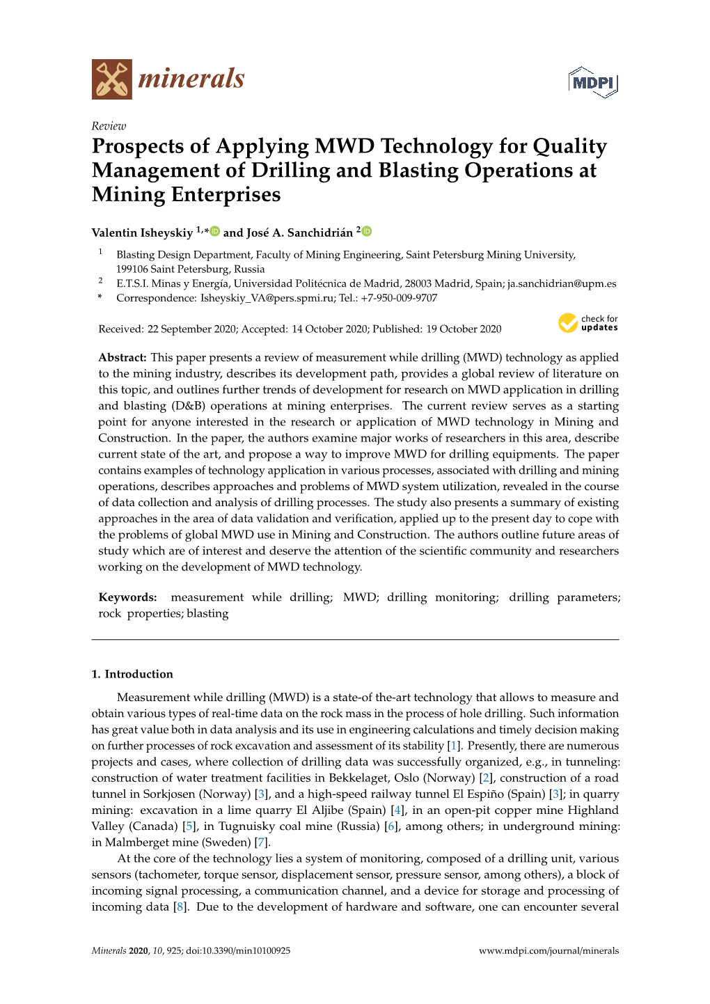 Prospects of Applying MWD Technology for Quality Management of Drilling and Blasting Operations at Mining Enterprises