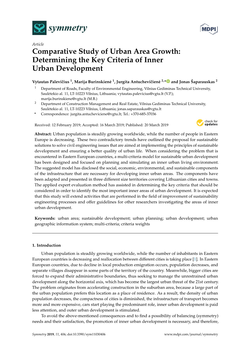 Determining the Key Criteria of Inner Urban Development