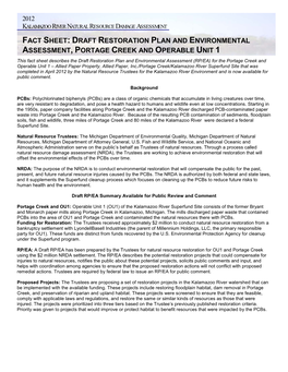 Fact Sheet on Draft Restoration Plan for Portage Creek and Operable