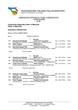 Federazione Italiana Pallacanestro Comitato Provinciale Fip Catania