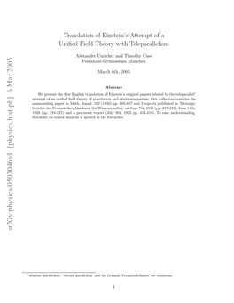 Translation of Einstein's Attempt of a Unified Field Theory With