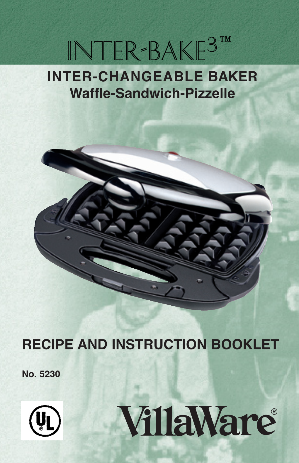 Inter-Bake3™ INTER-CHANGEABLE BAKER Waffle-Sandwich-Pizzelle