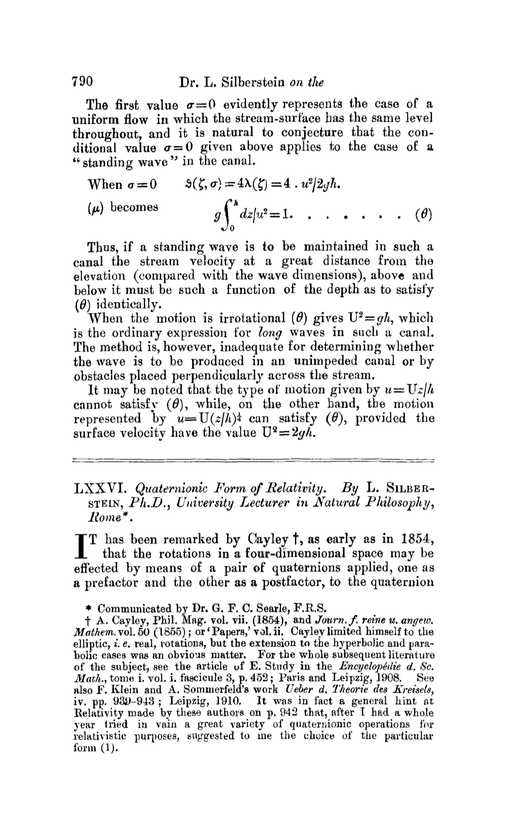 G Dz[U'= L. . . (0) LXXVI. Quaternlonlc Form of Relativity. by L