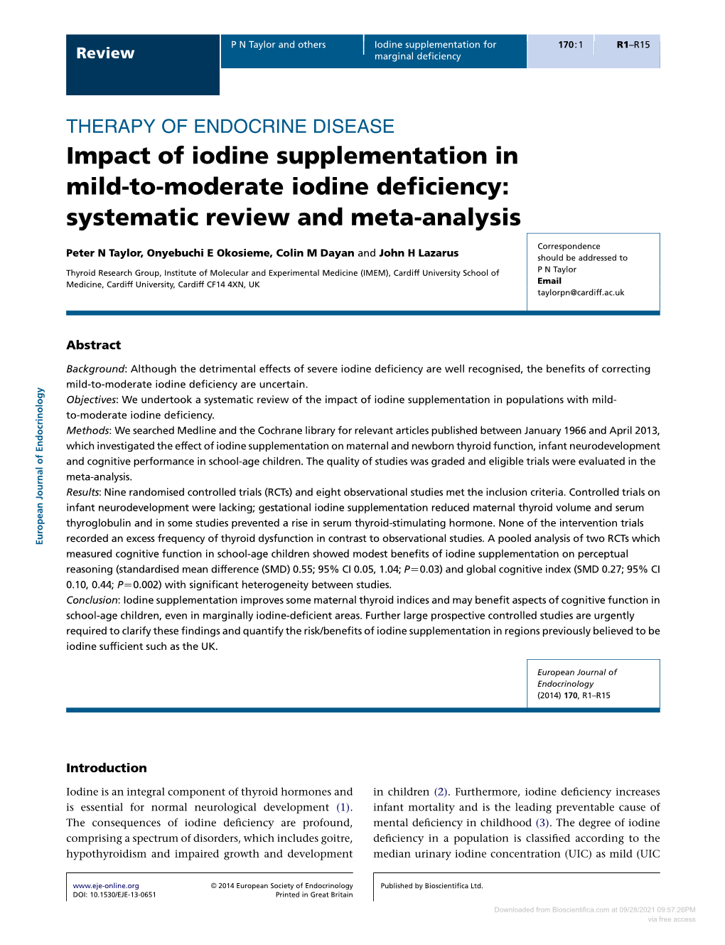 Impact of Iodine Supplementation in Mild-To-Moderate Iodine Deficiency