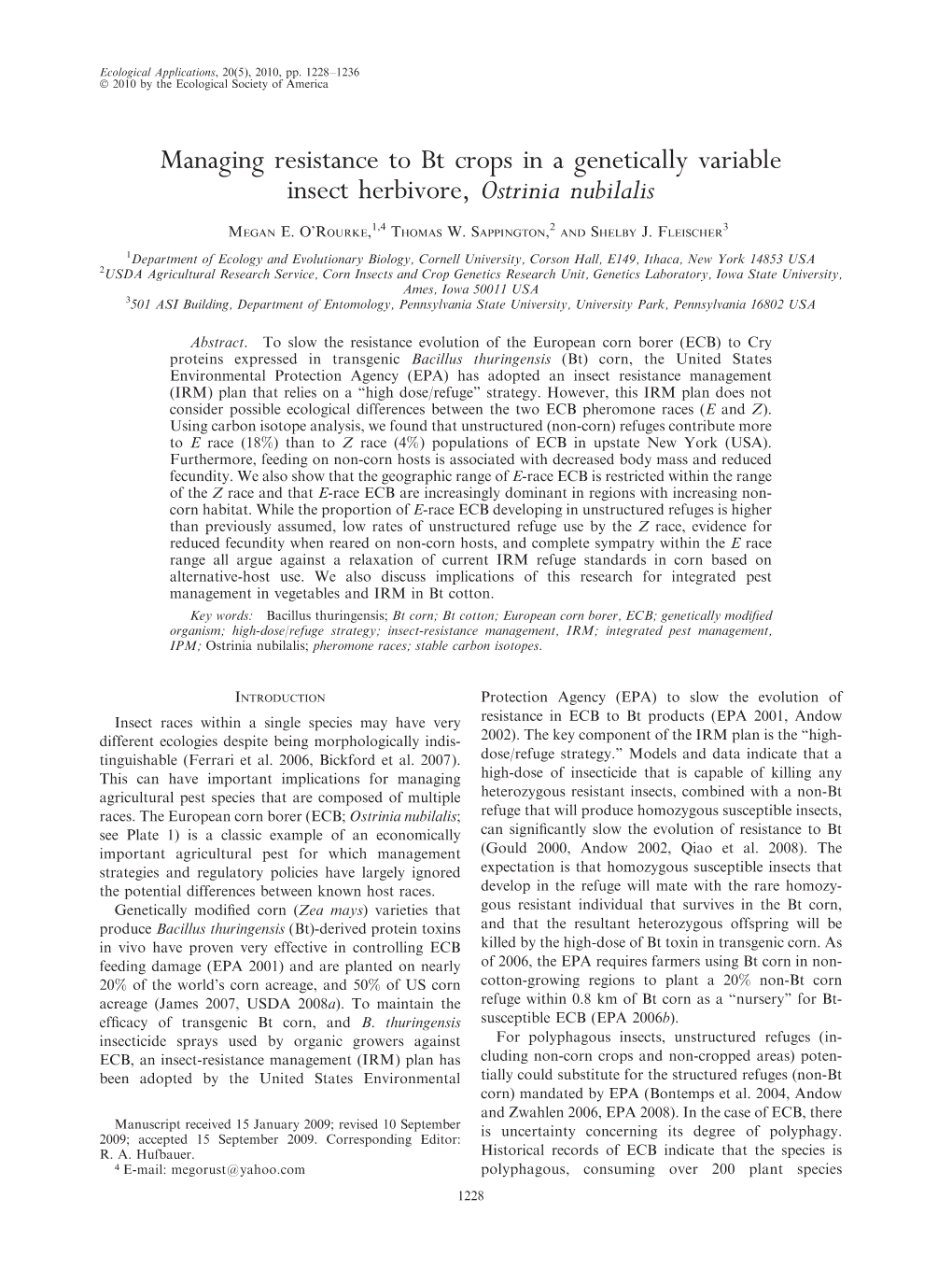 Managing Resistance to Bt Crops in a Genetically Variable Insect Herbivore, Ostrinia Nubilalis