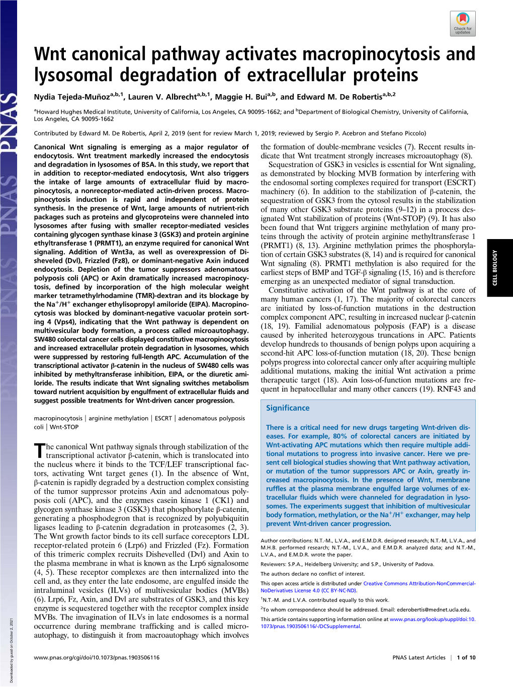 Wnt Canonical Pathway Activates Macropinocytosis and Lysosomal Degradation of Extracellular Proteins