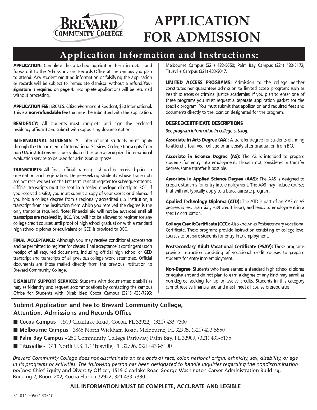 Application for Admission