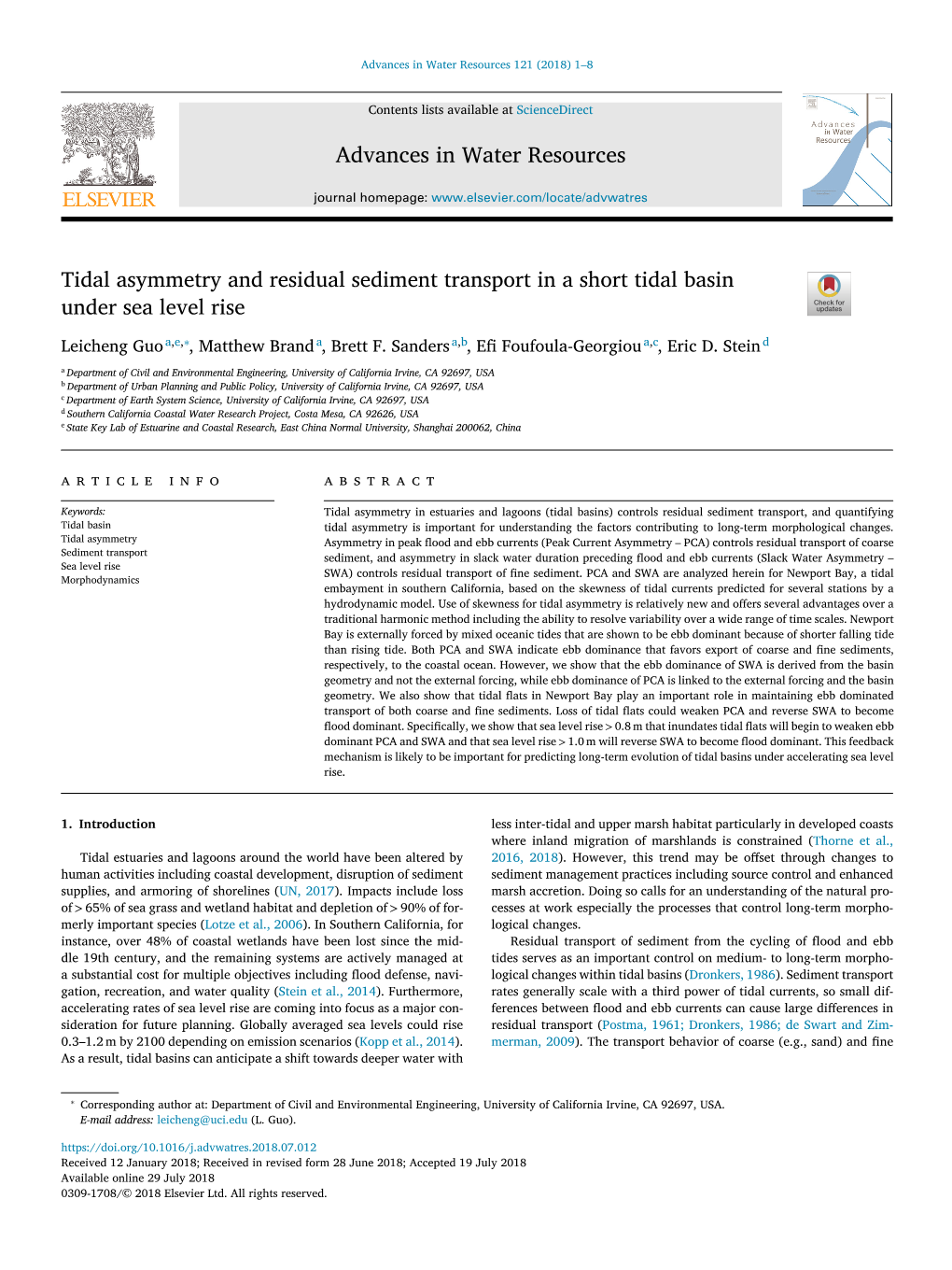 Tidal Asymmetry and Residual Sediment Transport in a Short Tidal Basin Under Sea Level Rise