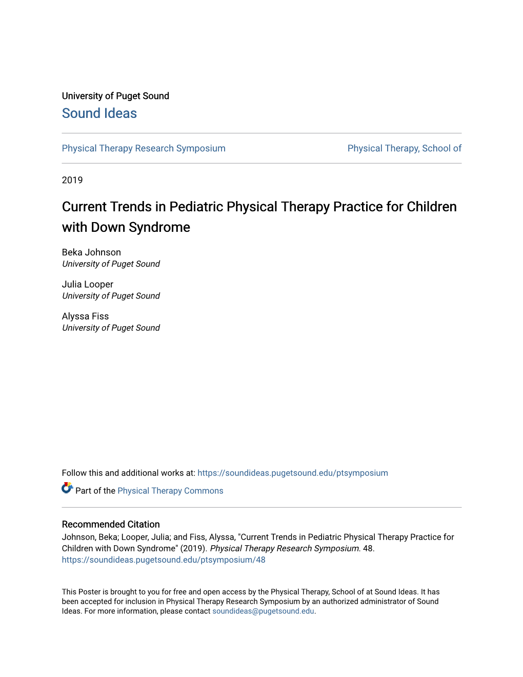 Current Trends in Pediatric Physical Therapy Practice for Children with Down Syndrome