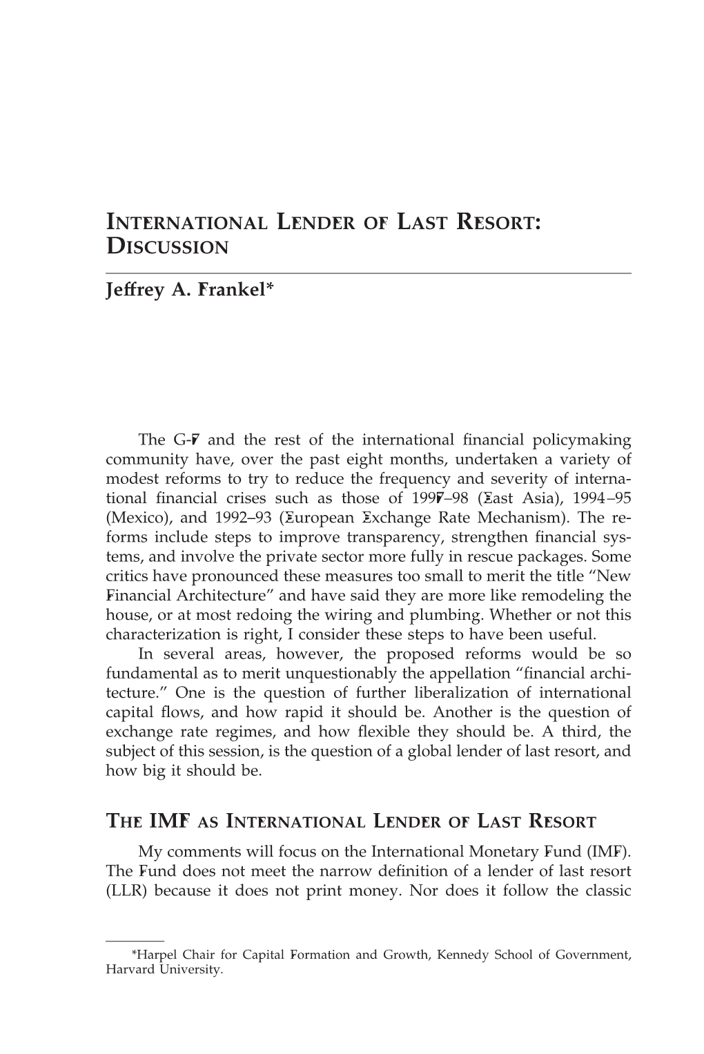 International Lender of Last Resort: Discussion