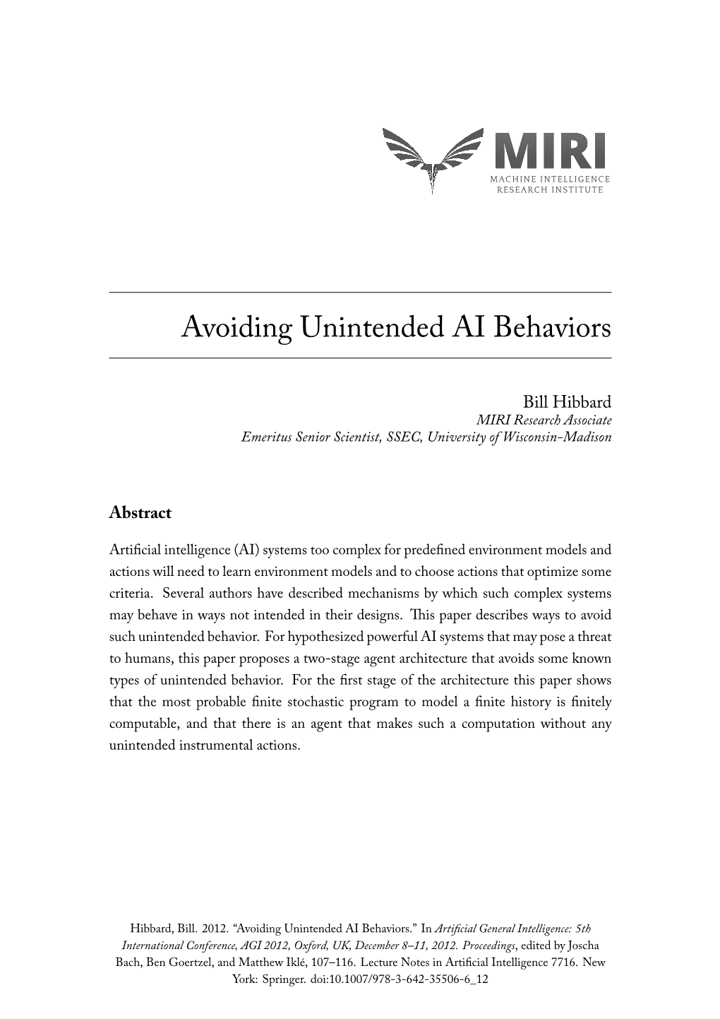 Avoiding Unintended AI Behaviors