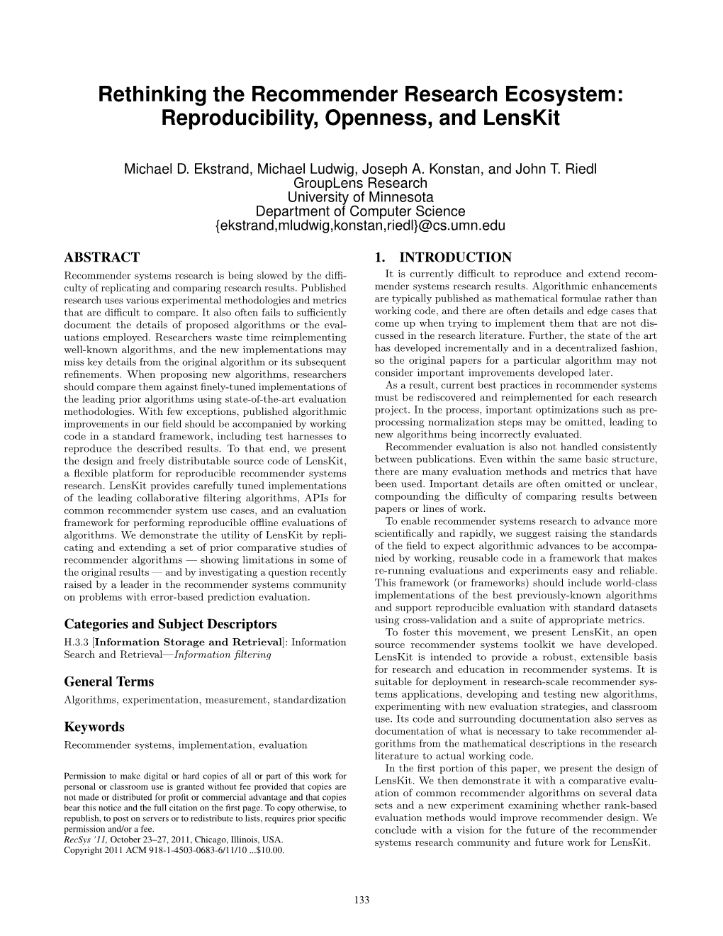 Rethinking the Recommender Research Ecosystem: Reproducibility, Openness, and Lenskit