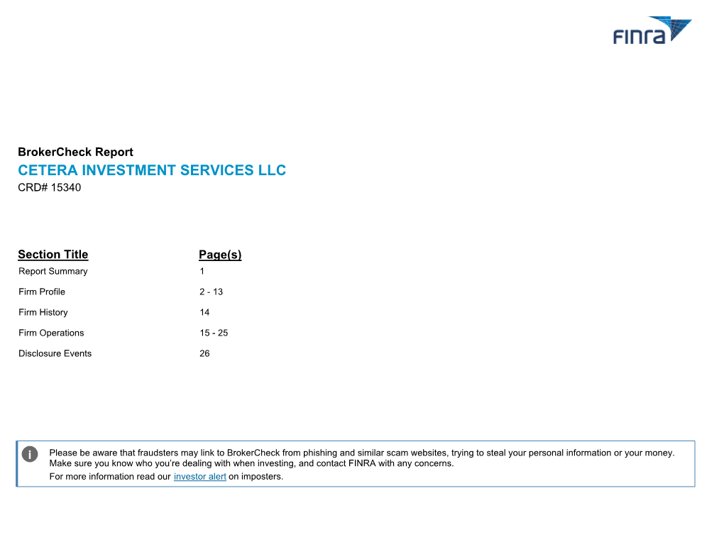 Cetera Investment Services Llc Crd# 15340