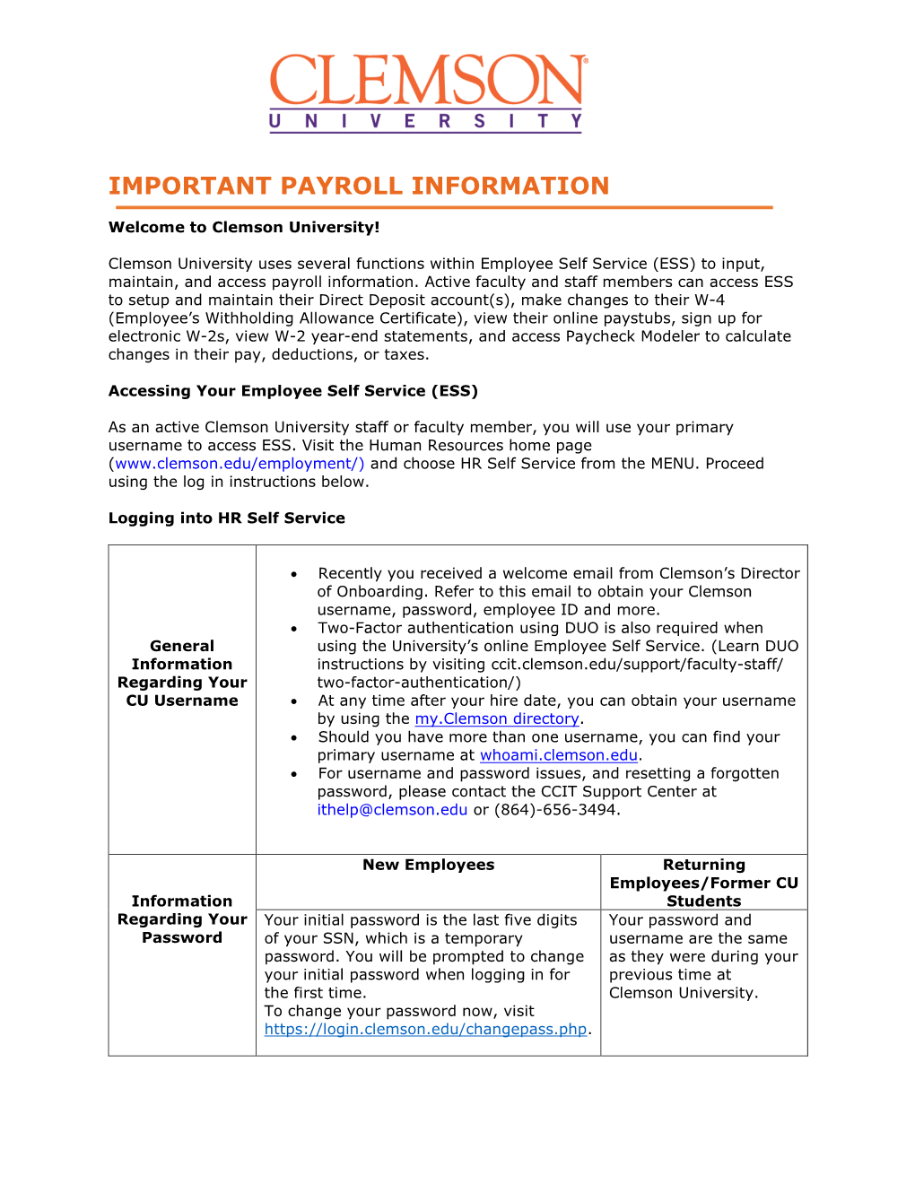 Important Payroll Information