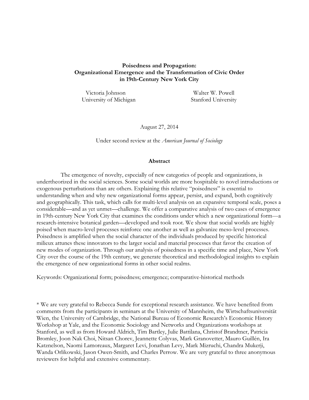 Organizational Emergence and the Transformation of Civic Order in 19Th-Century New York City