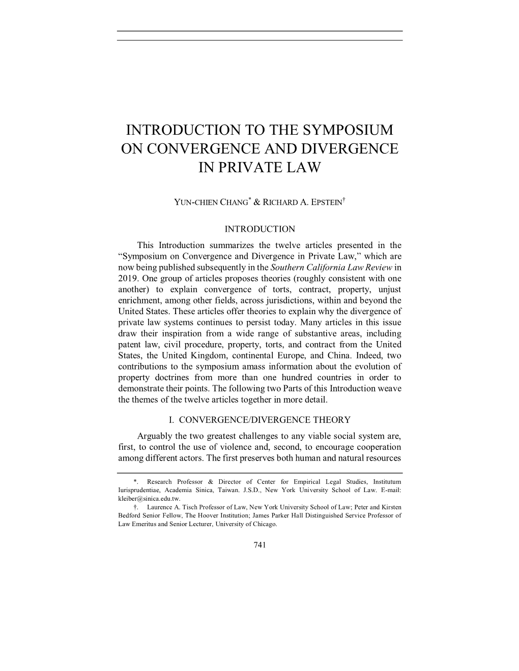 Introduction to the Symposium on Convergence and Divergence in Private Law