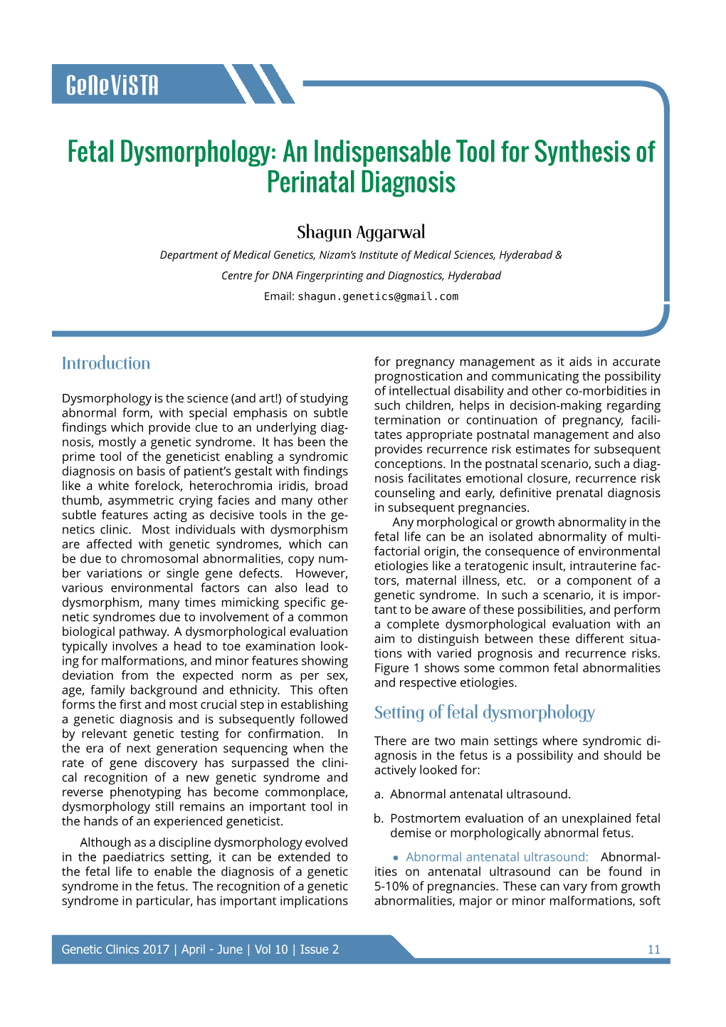 Genevista Fetal Dysmorphology: an Indispensable Tool for Synthesis Of