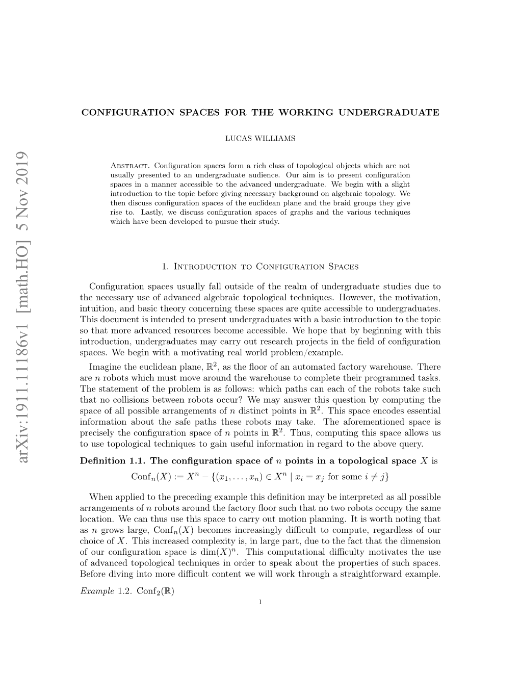 Configuration Spaces for the Working Undergraduate