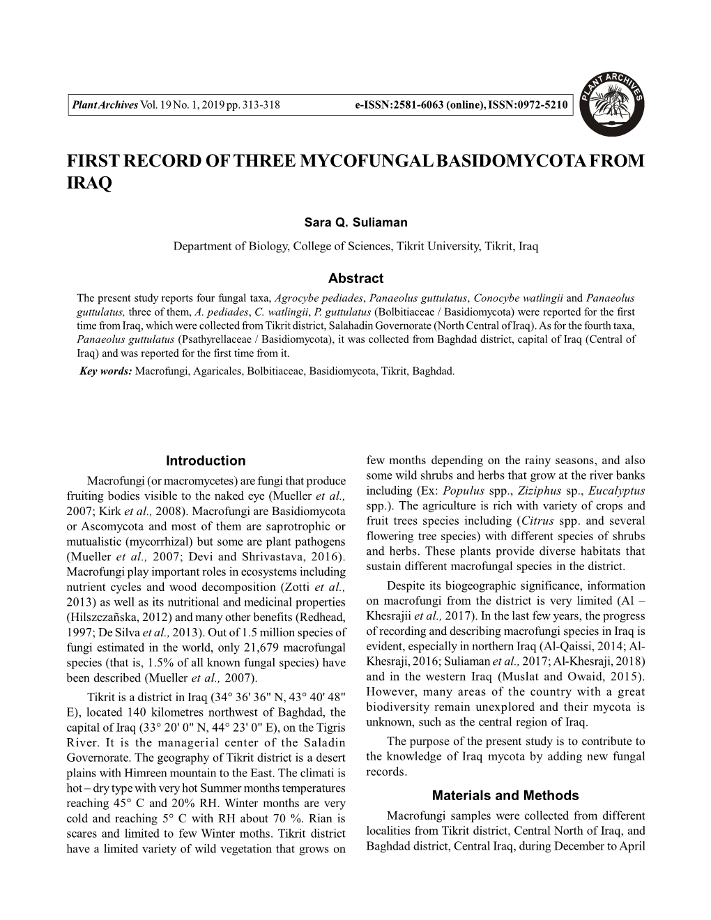 First Record of Three Mycofungal Basidomycota from Iraq