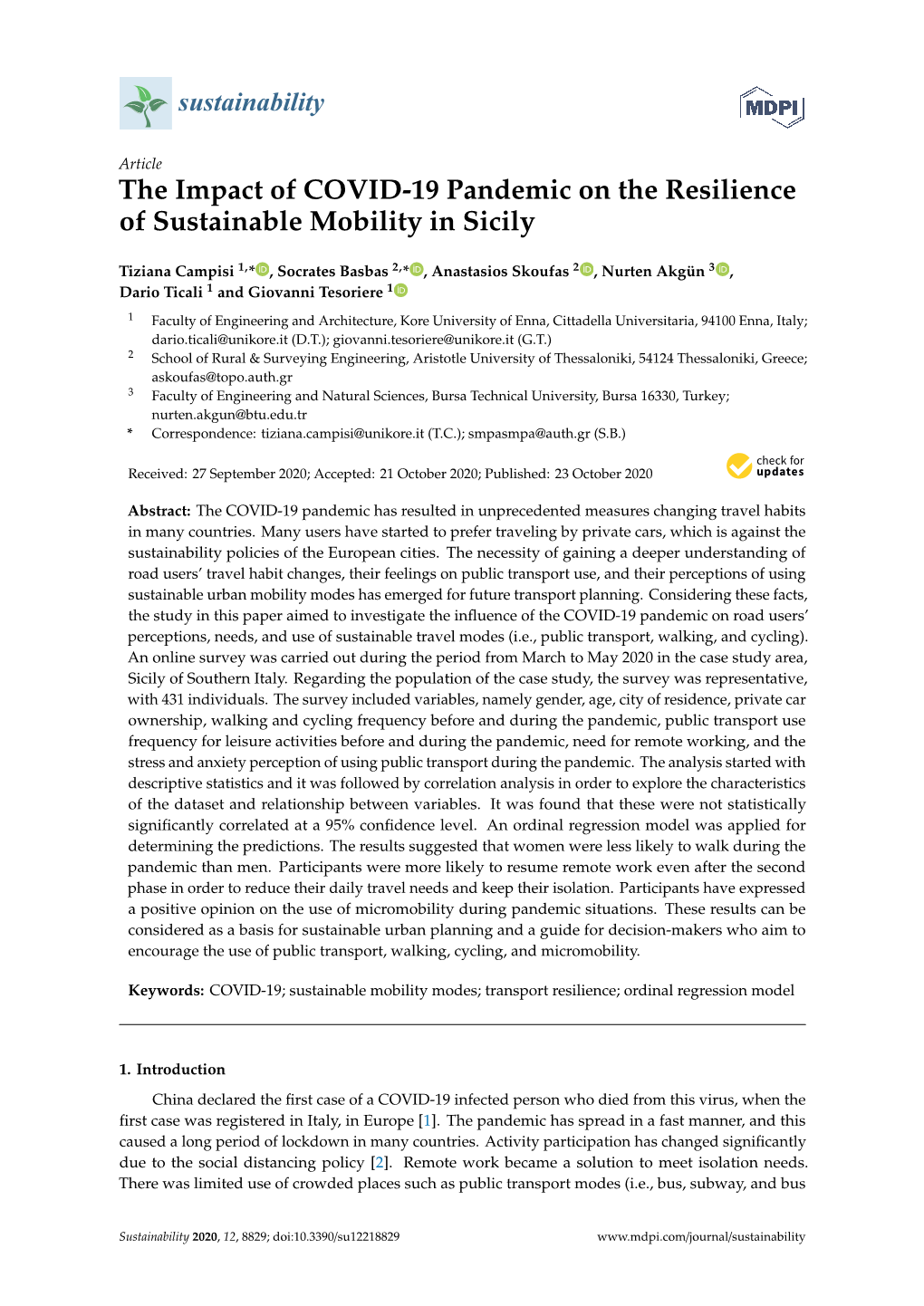 The Impact of COVID-19 Pandemic on the Resilience of Sustainable Mobility in Sicily