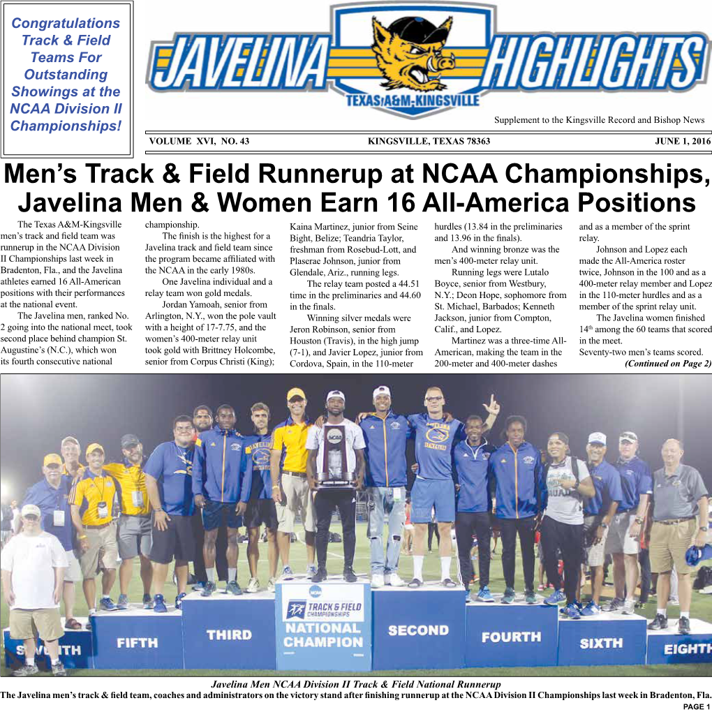 Men's Track & Field Runnerup at NCAA Championships, Javelina