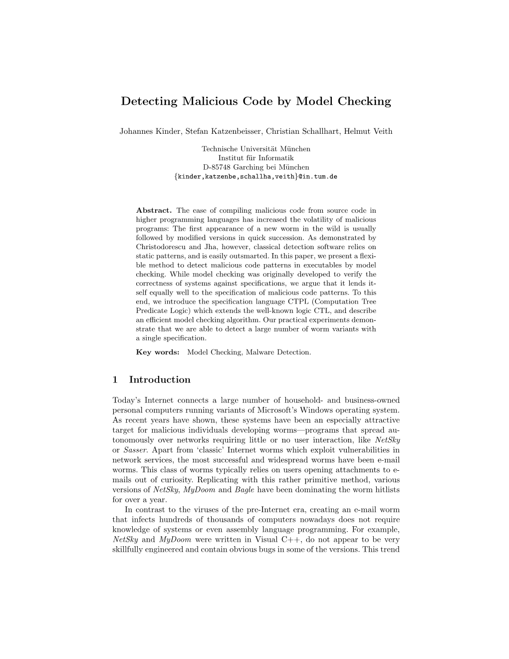 Detecting Malicious Code by Model Checking