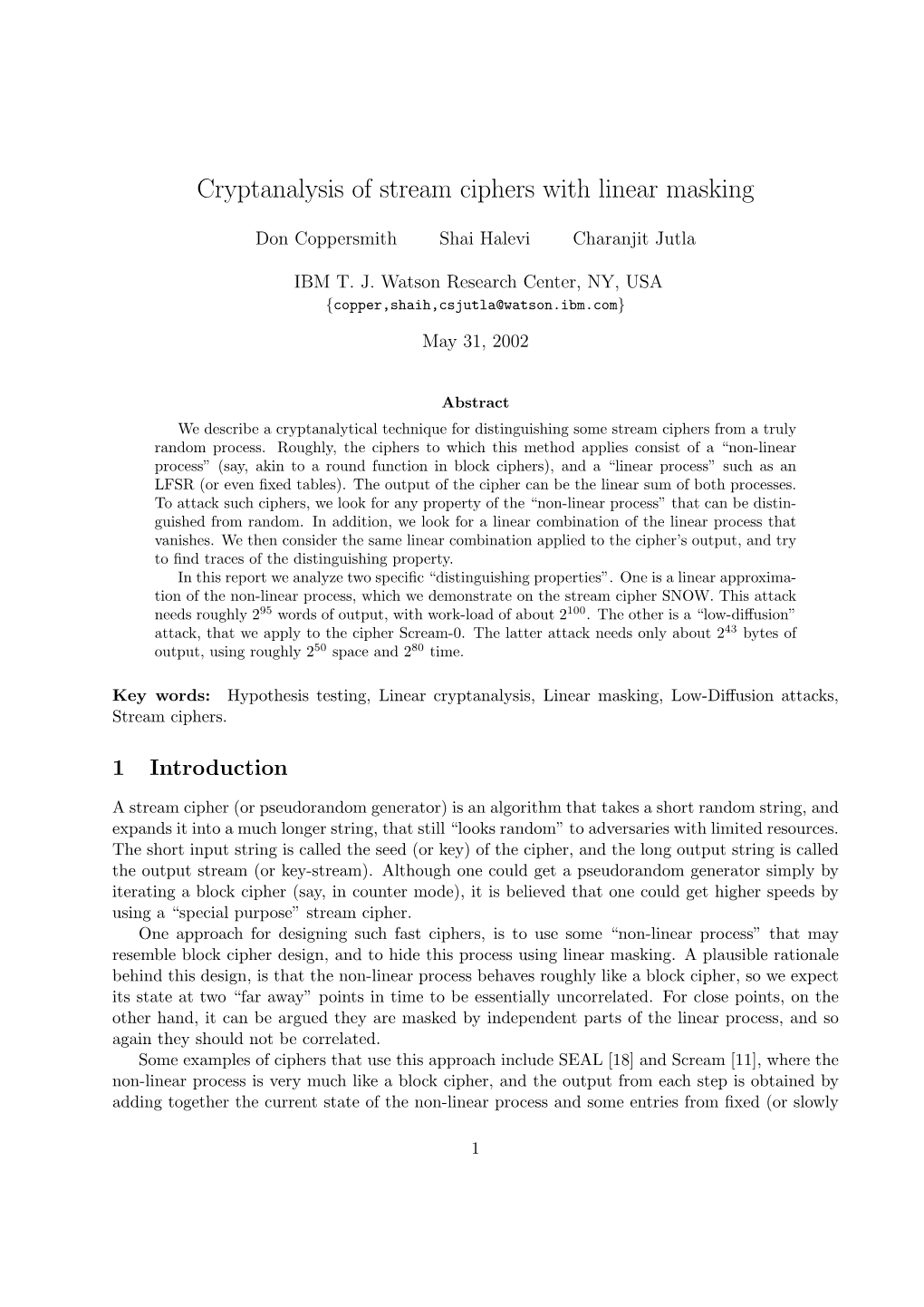 Cryptanalysis of Stream Ciphers with Linear Masking