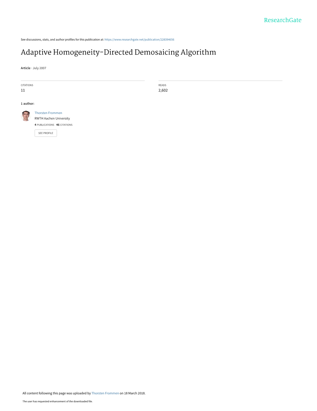 Adaptive Homogeneity-Directed Demosaicing Algorithm Thorsten Frommen Contents