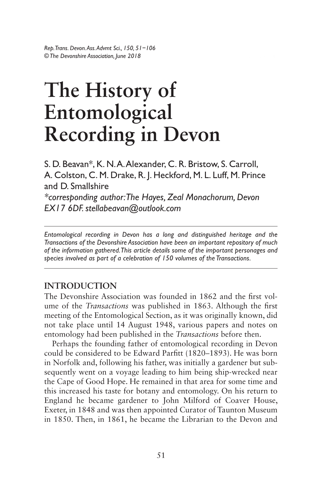 The History of Entomological Recording in Devon