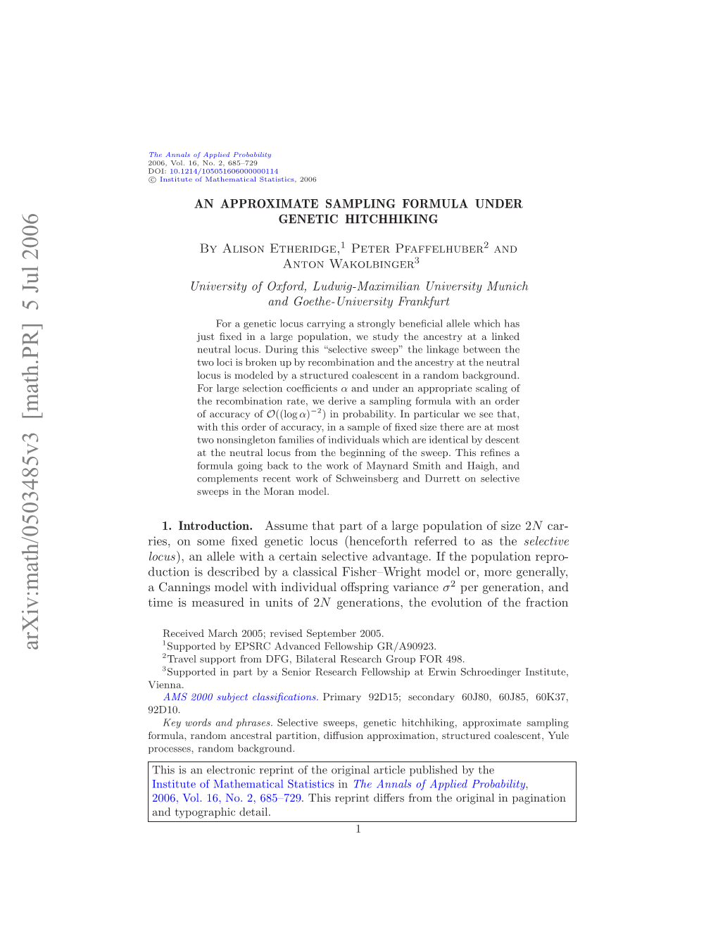 An Approximate Sampling Formula Undergenetic Hitchhiking