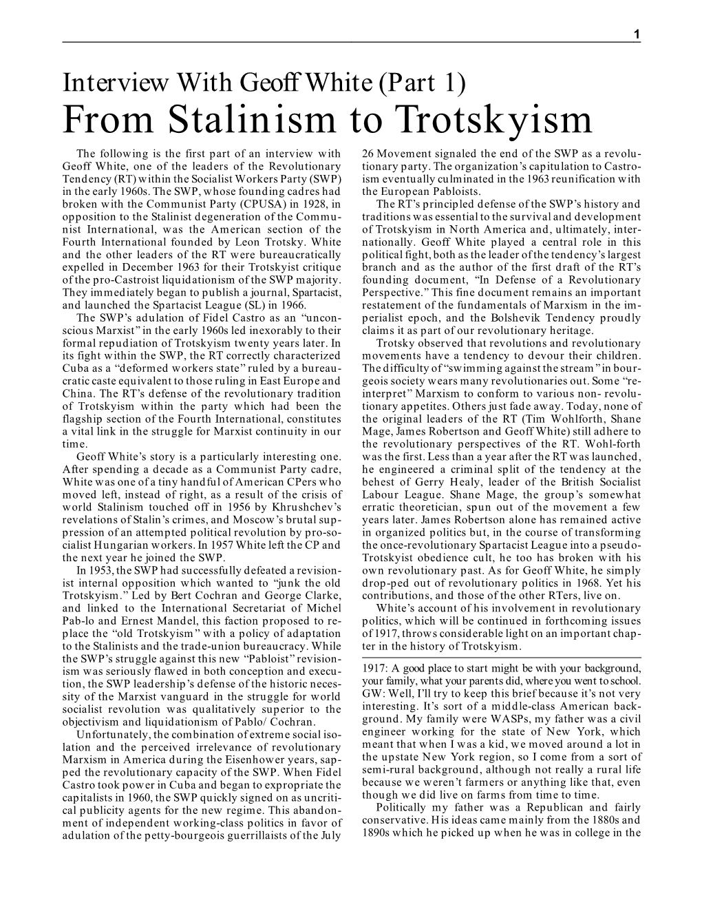 From Stalinism to Trotskyism